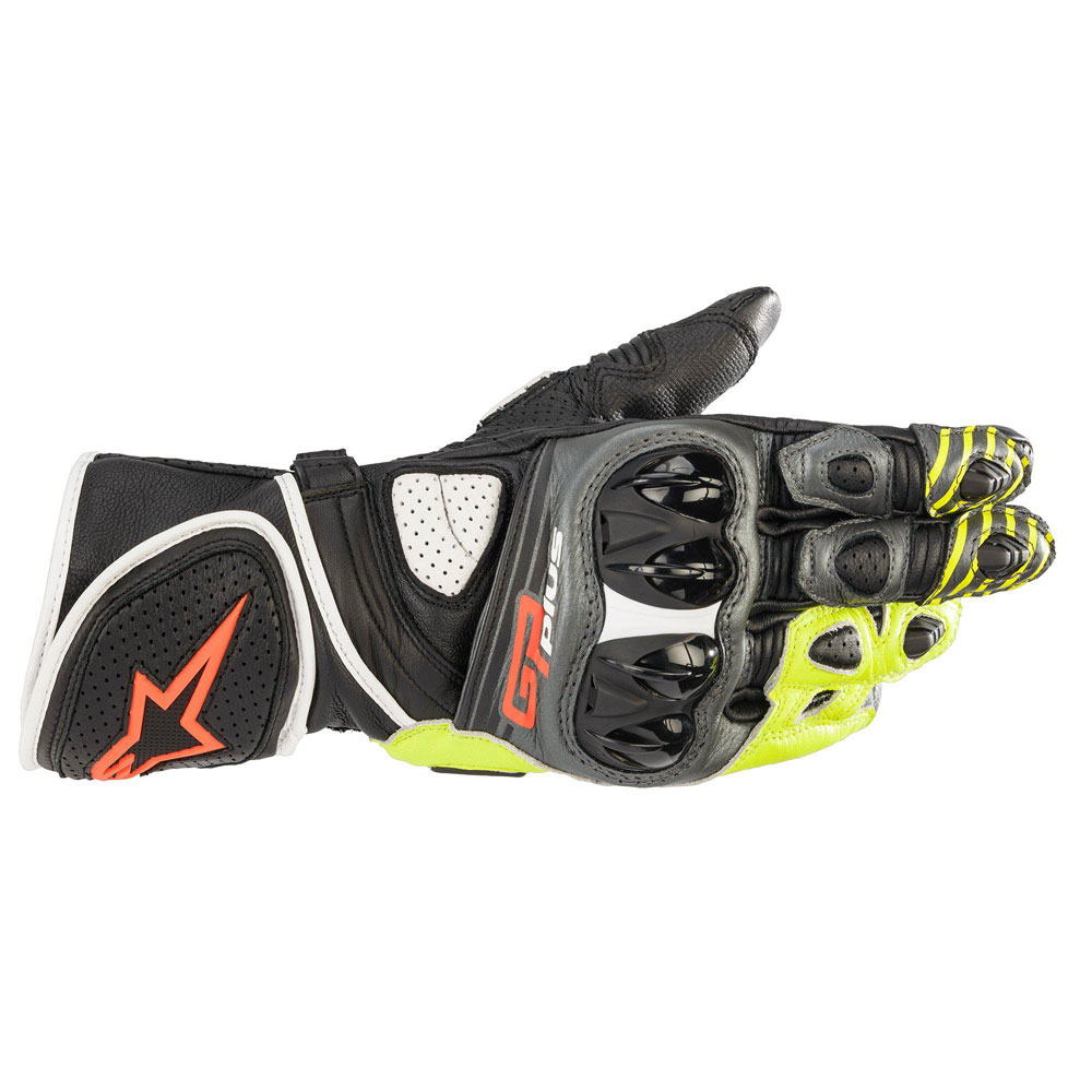 Guanti da moto in pelle racing con protezioni Alpinestars GP PLUS R V2  Grigio Nero Giallo Fluo Rosso - 95277