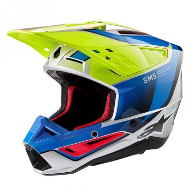 Casco cross Alpinestars S M5 SAIL Giallo Fluo Blu Enamel Silver Lucido 22.06