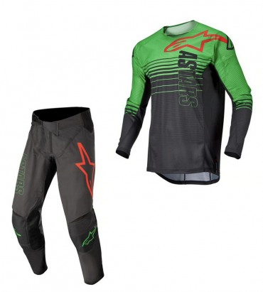 Completo cross Alpinestars Techstar Phantom Antracite Rosso Verde pantaloni+maglia