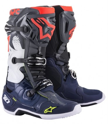 Stivali cross Alpinestars TECH 10 Grigio Blu Rosso Fluo