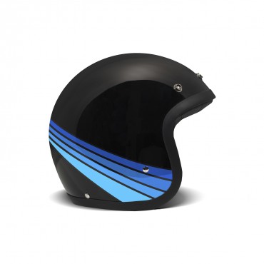 Casco jet DMD Retro Acqua Nero Blu Azzurro Lucido