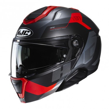 Casco modulare Hjc i91 CARST MC1SF Grigio Rosso Opaco ECE 22.06