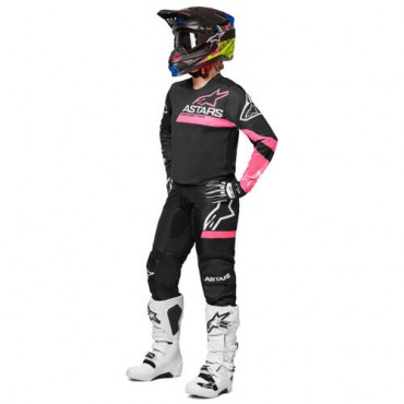 Completo cross donna Alpinestars Stella Fluid Chaser Black Pink fluo maglia+pantaloni